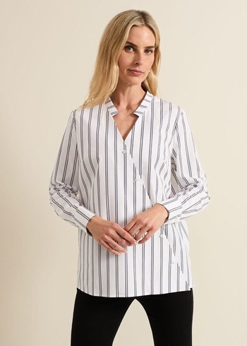 Phase Eight Ashlyn Asymmetric Striped Shirts White USA | 2960174-CN